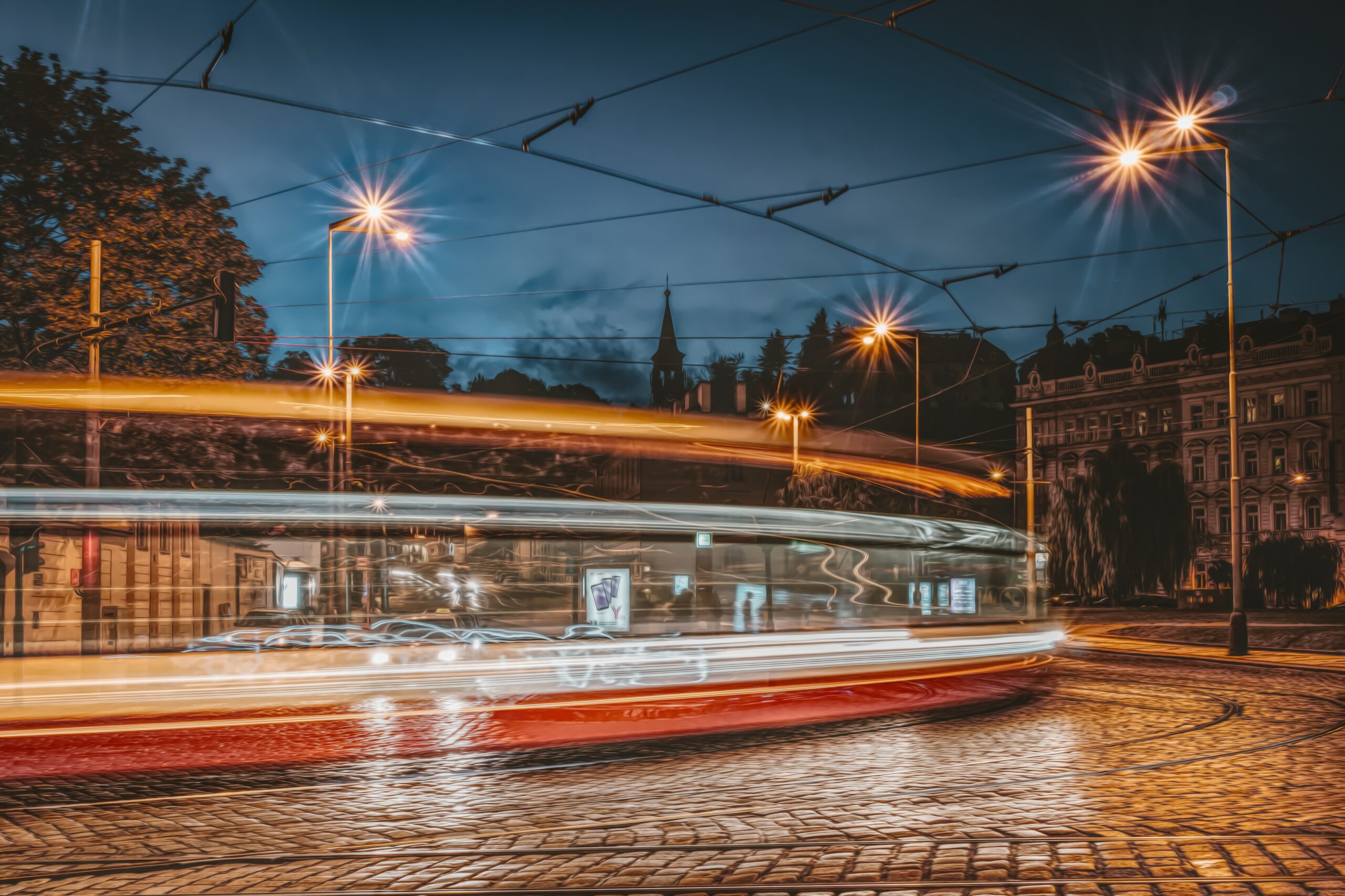 Akce pro firmy Holešovice | tram prague night at night czech republic city 1444461 pxherecom scaled